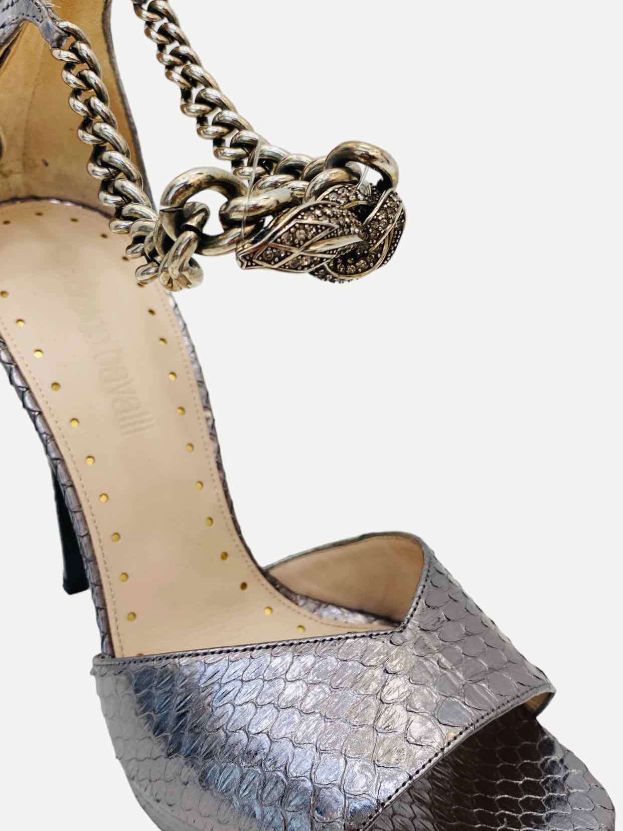 ROBERTO CAVALLI Metallic Grey Size EU 37 Heeled Sandals