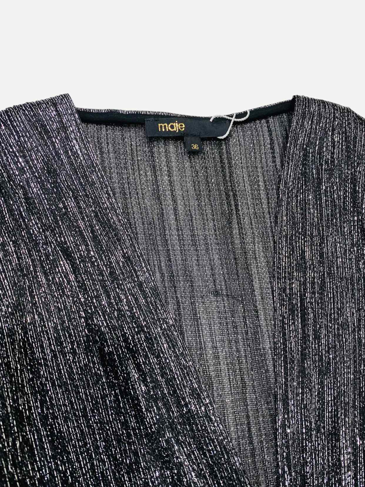 MAJE Ruched Black & Silver Size US 4 Short Dress