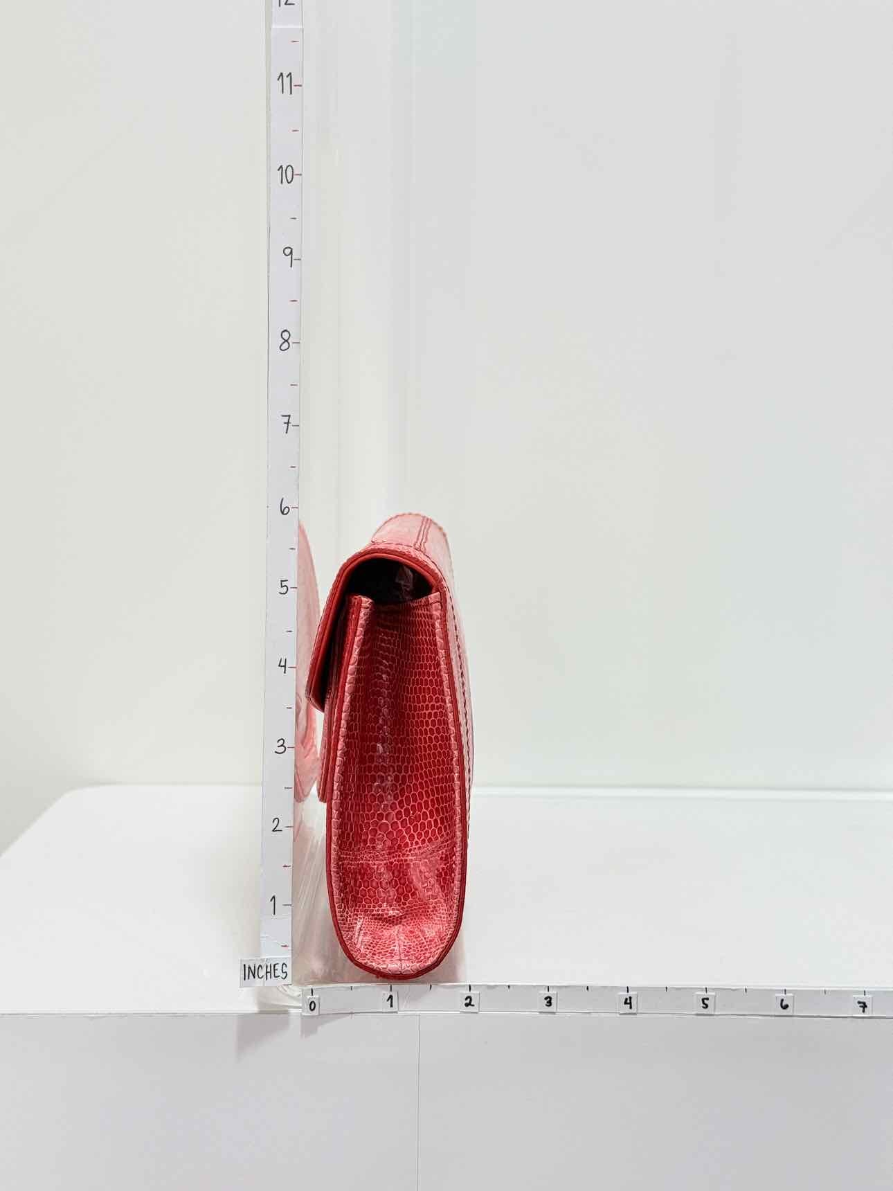 SERGIO ROSSI Coral Lizard Embossed Clutch