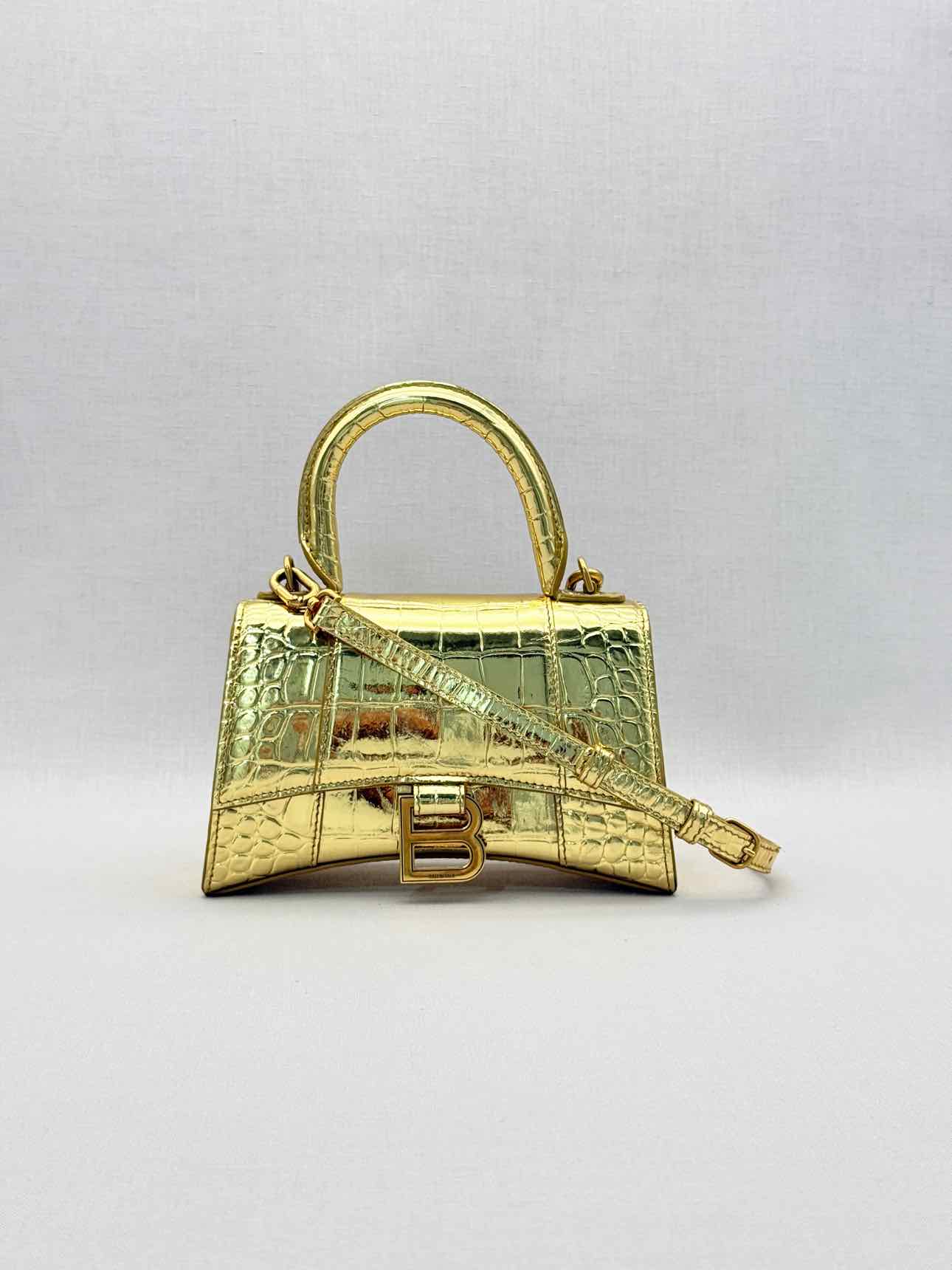BALENCIAGA Hourglass Metallic Gold Top Handle