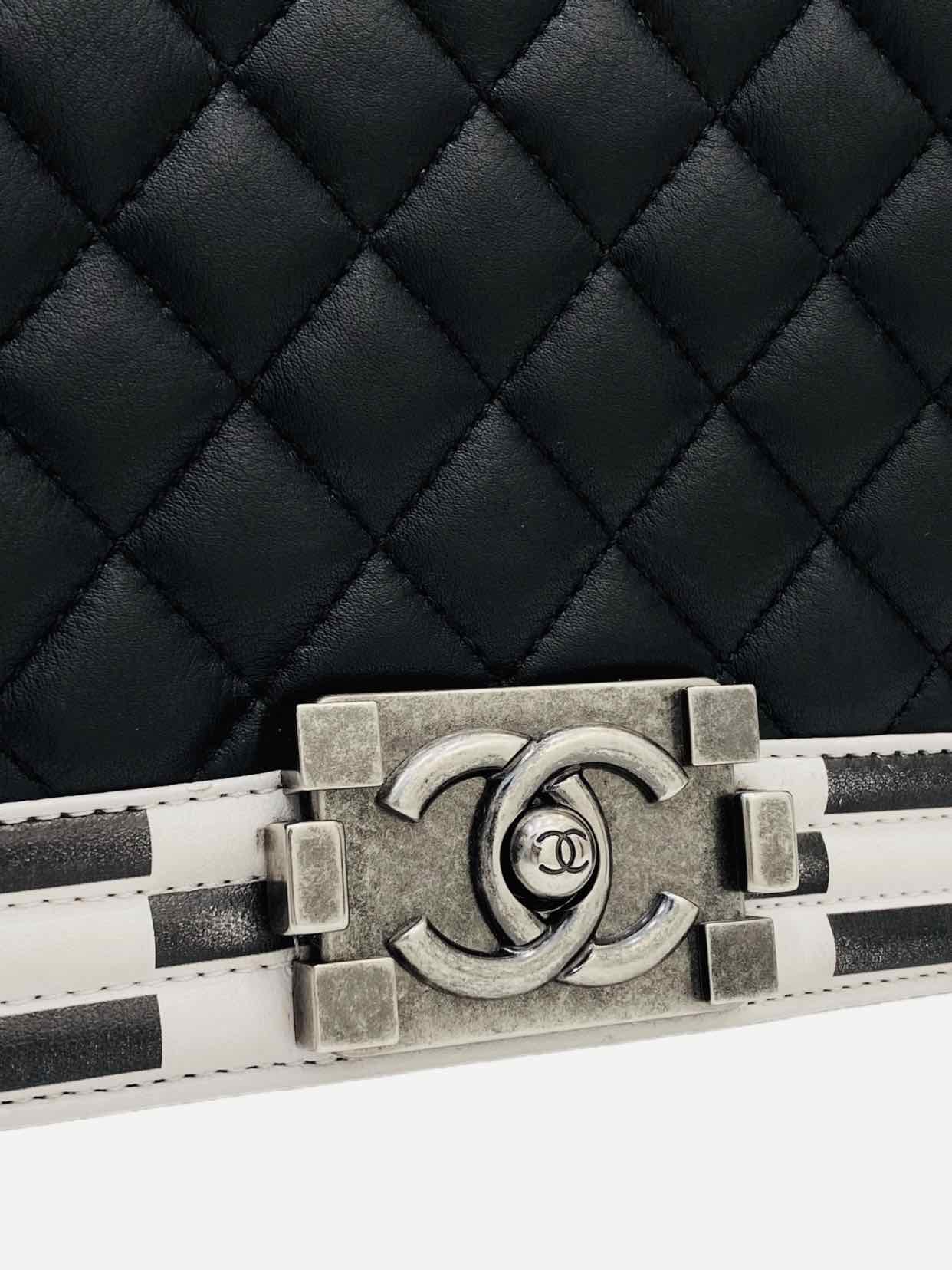 CHANEL Boy Black & White Checkerboard Trim Shoulder Bag