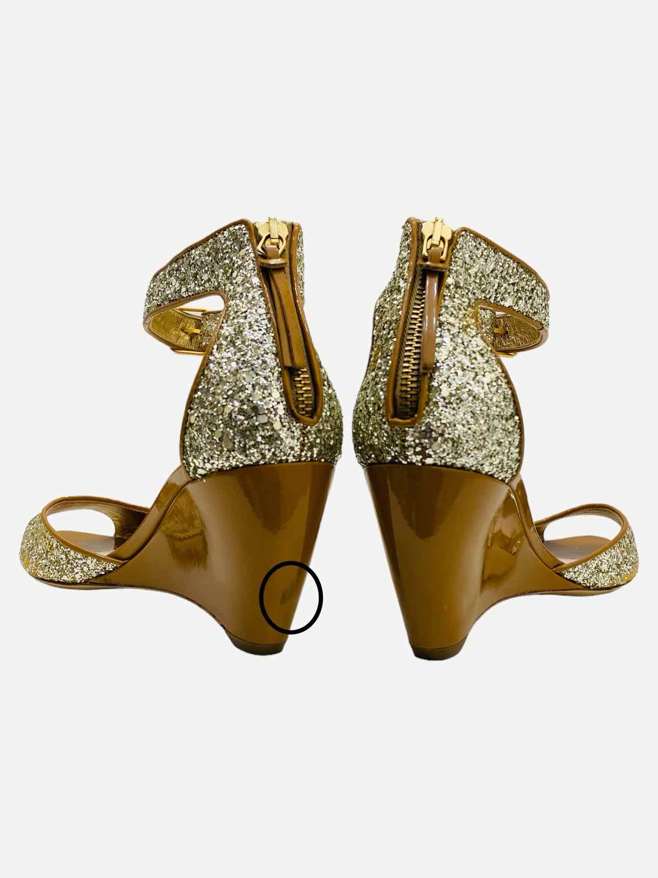 MIU MIU Ankle Strap Silver & Tan Size EU 39.5 Wedges