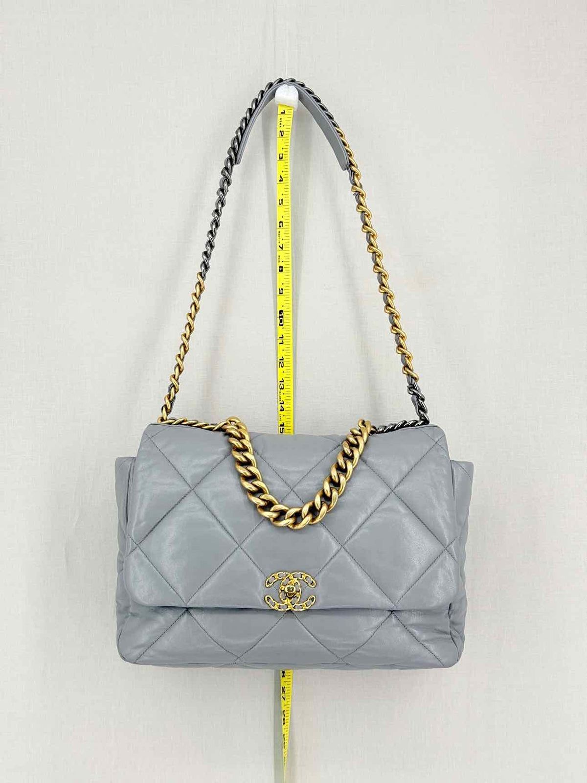 CHANEL 19 Flap Grey Quilted Shoulder Bag