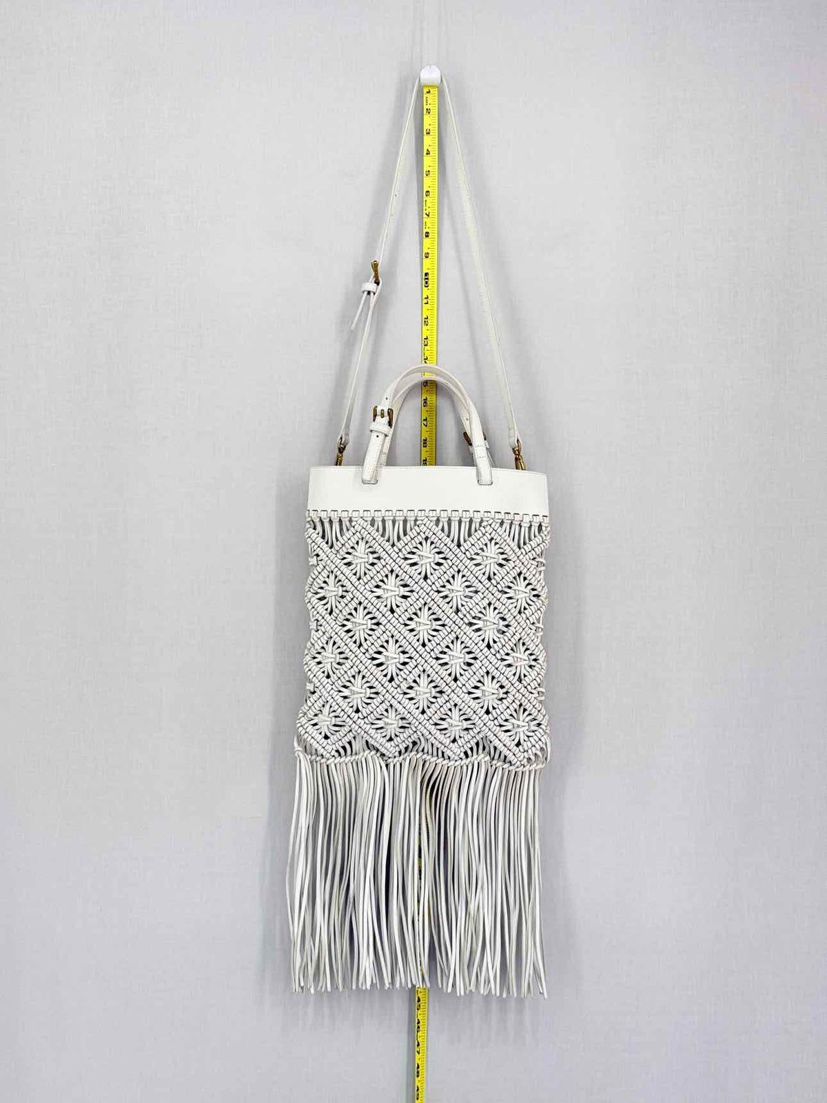 TORY BURCH Macrame Fringe Off-white Woven Crossbody