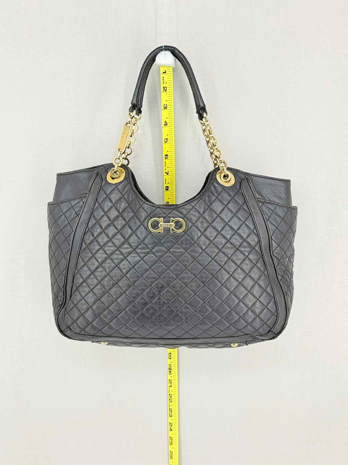 SALVATORE FERRAGAMO Betulla Chain Black Tote Bag