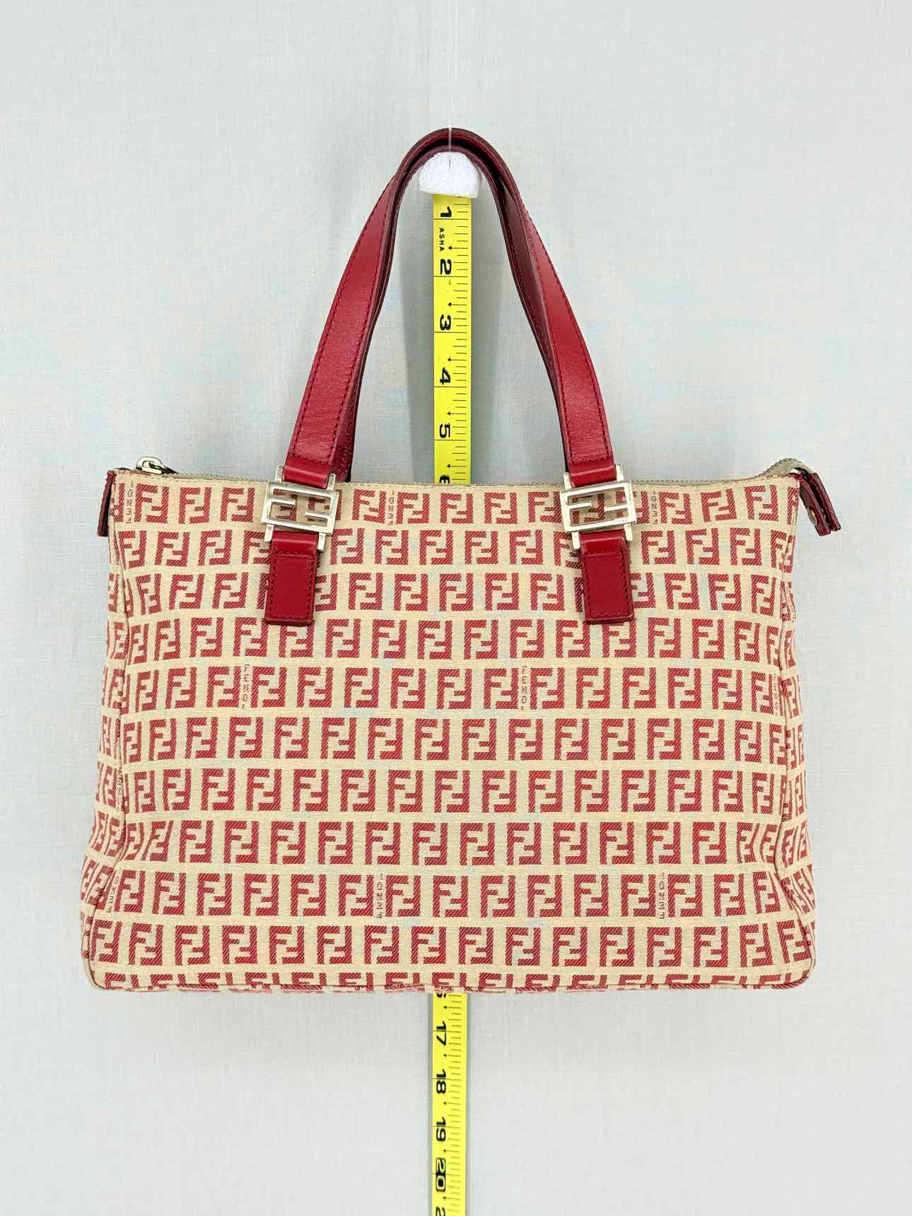 FENDI Shopping Cream & Burgundy Zucchino Tote Bag