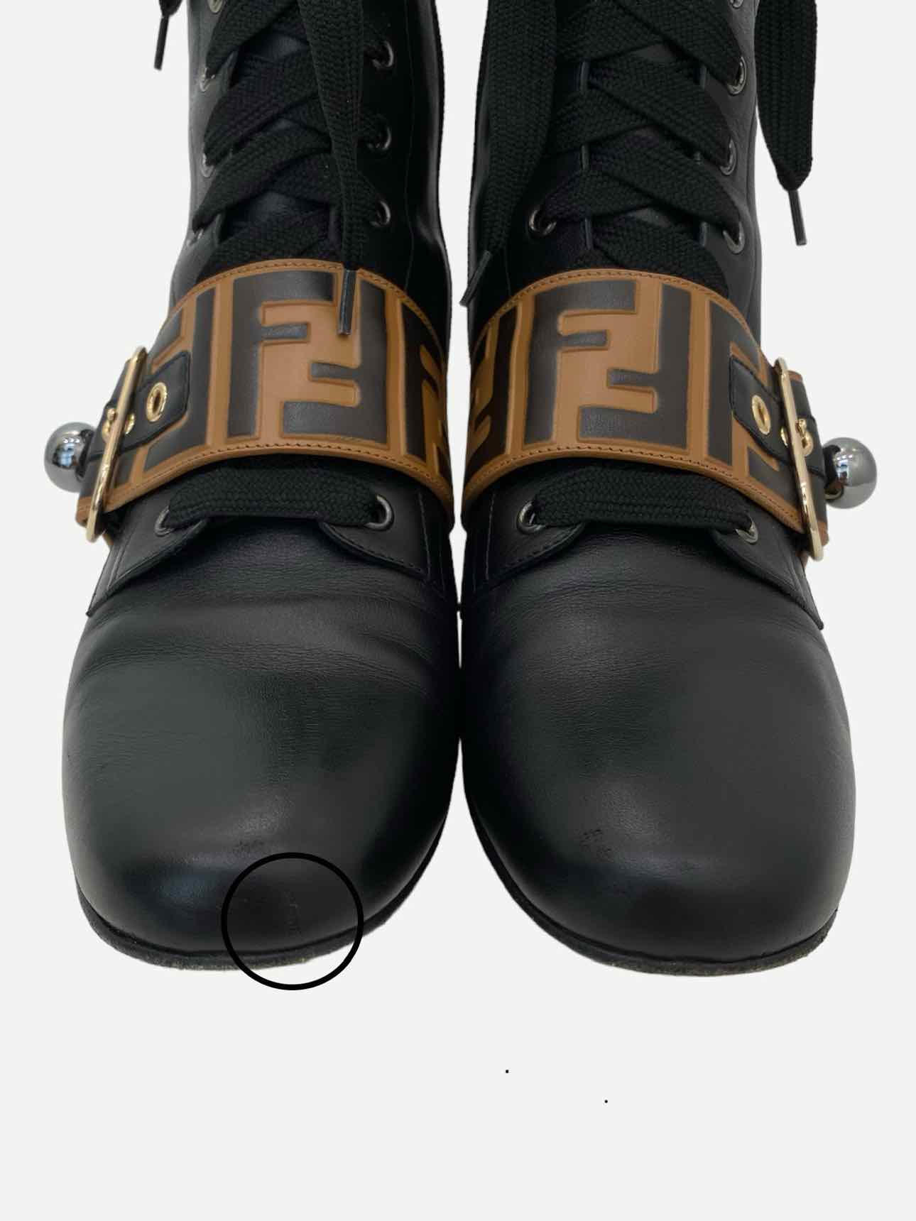 FENDI Lace Up Black FF Motif Size EU 39 Ankle Boots