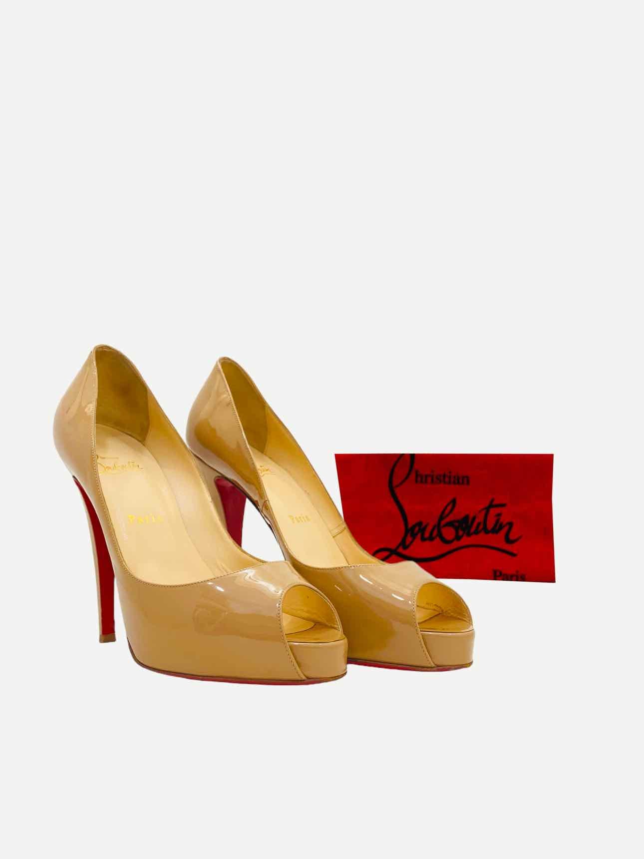 Pre - loved CHRISTIAN LOUBOUTIN Peep Toe Beige Pumps at Reems Closet