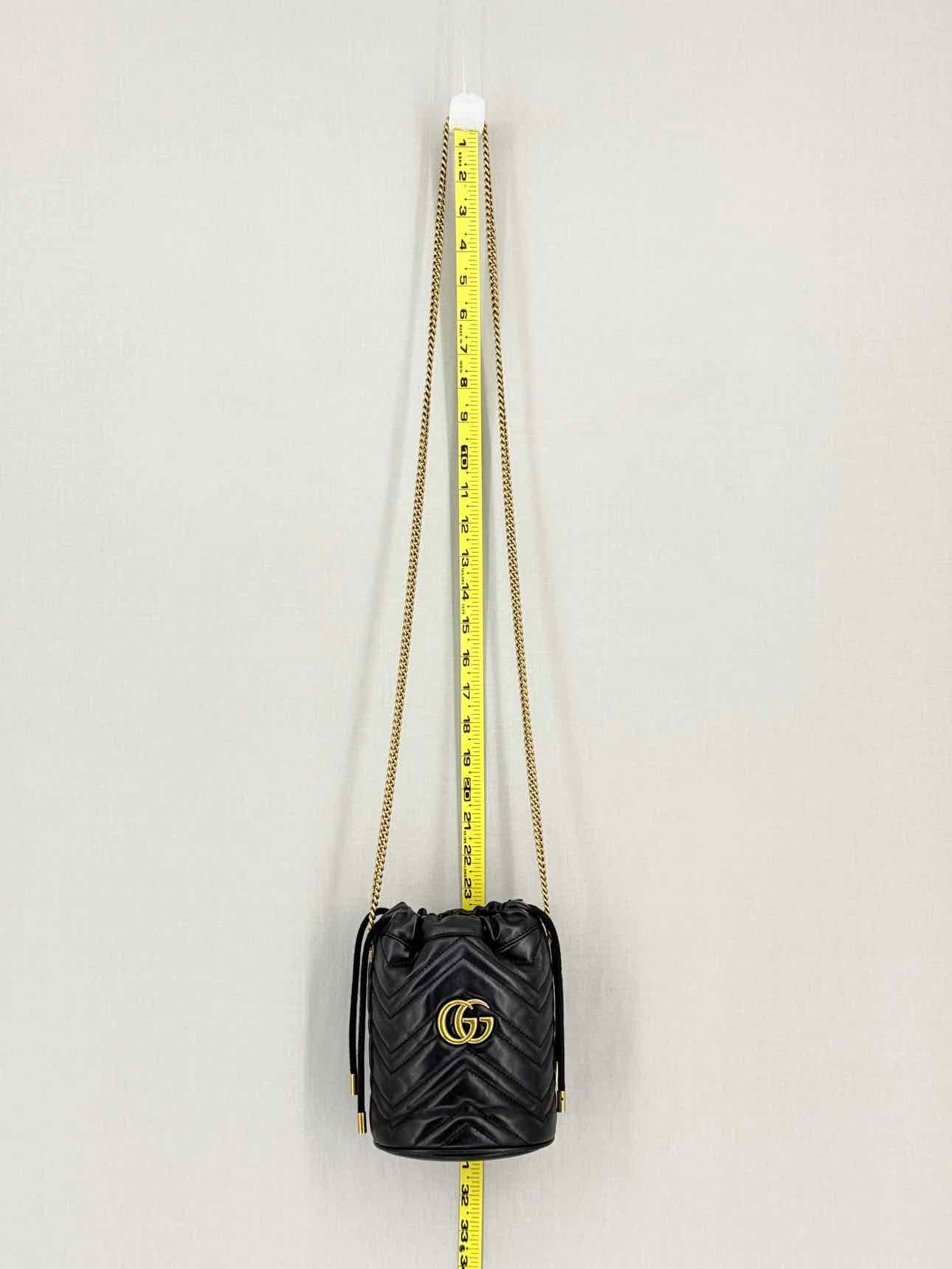 GUCCI GG Marmont Black Chevron Bucket Bag
