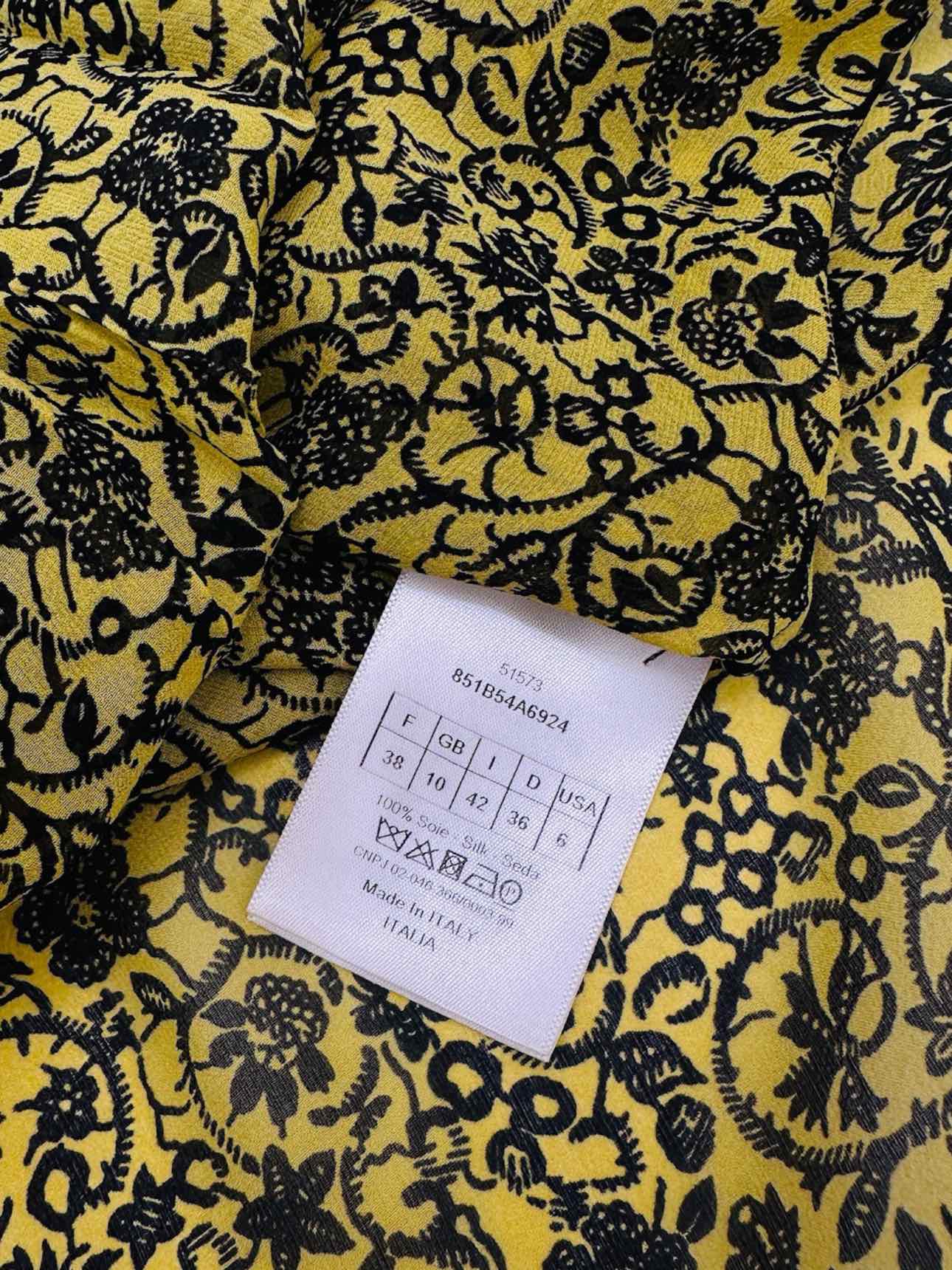 CHRISTIAN DIOR Yellow & Black Floral Size US 6 Blouse