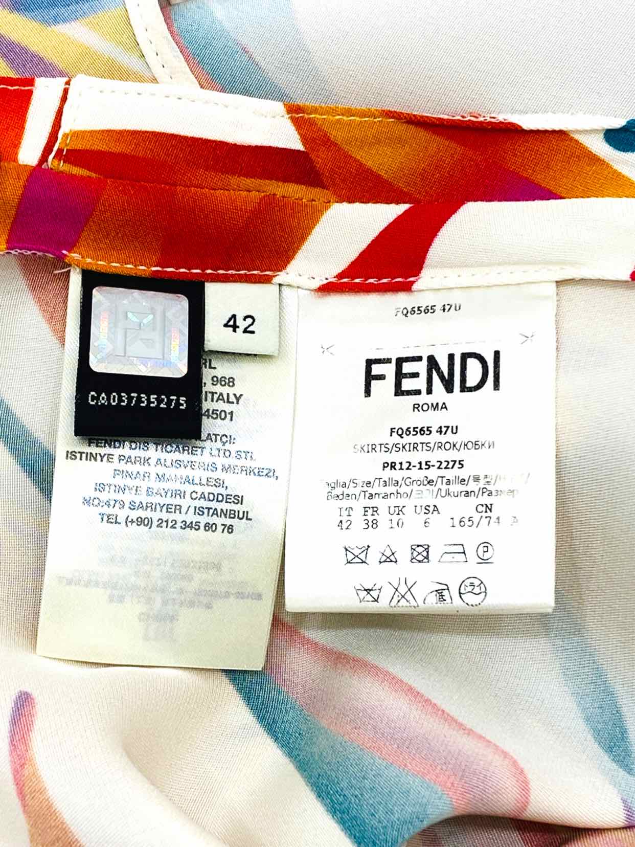 FENDI White Multicolor Printed Size US 6 Midi Skirt