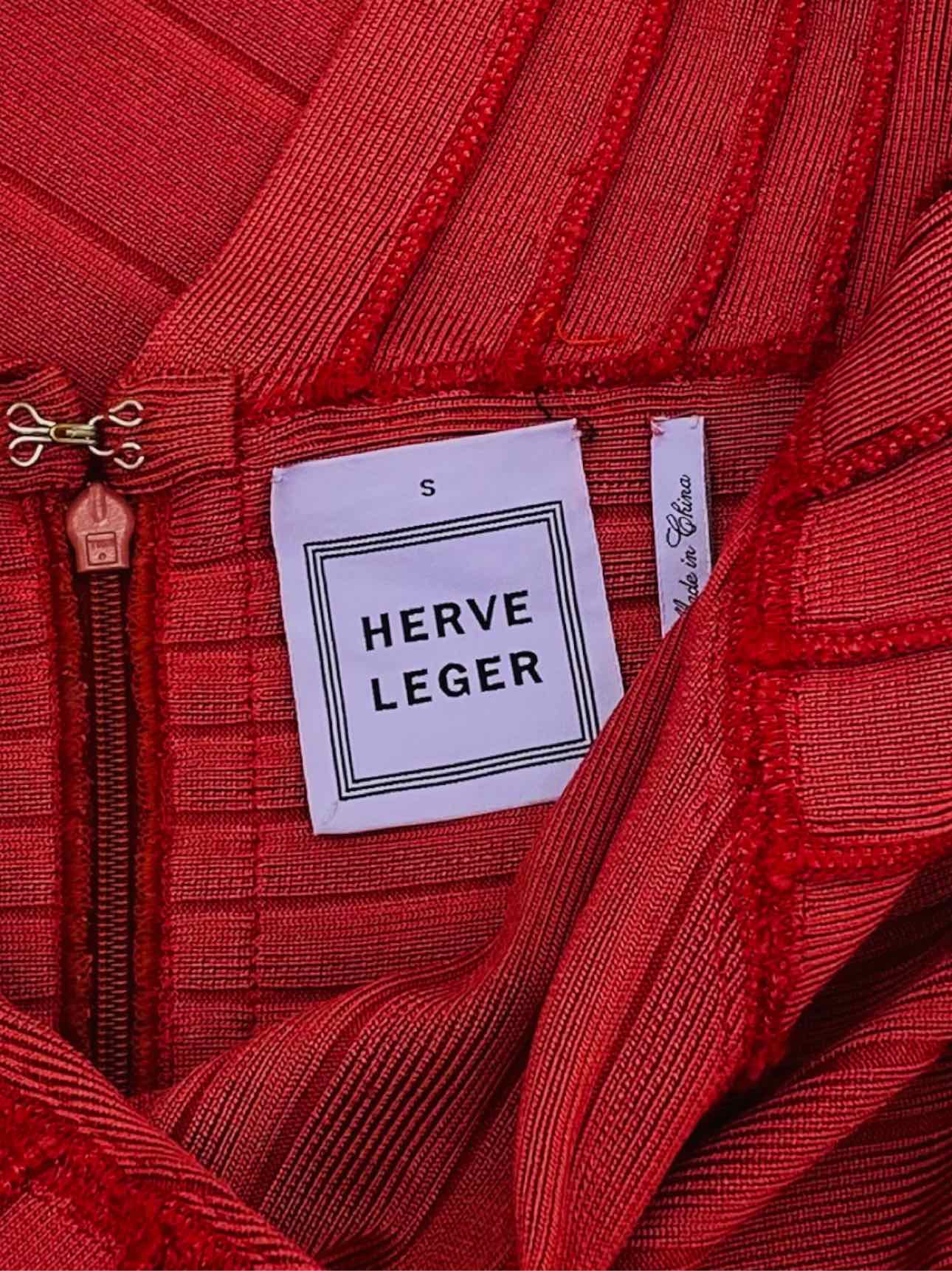 HERVE LEGER Bodycon Red Size Small Knee Length Dress