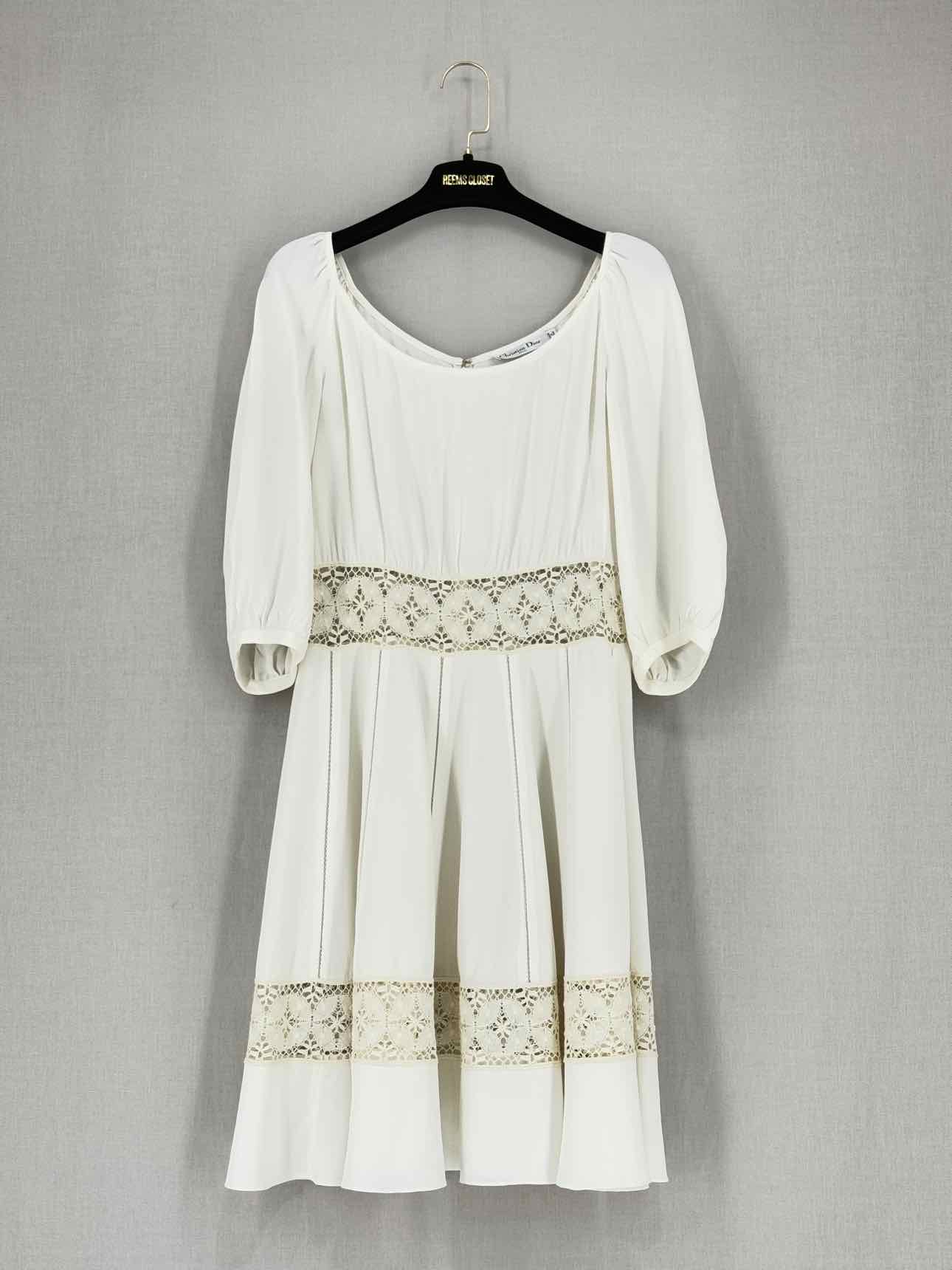 CHRISTIAN DIOR Cream Lace Detail Size US 6 Short Dress - Reems Closet