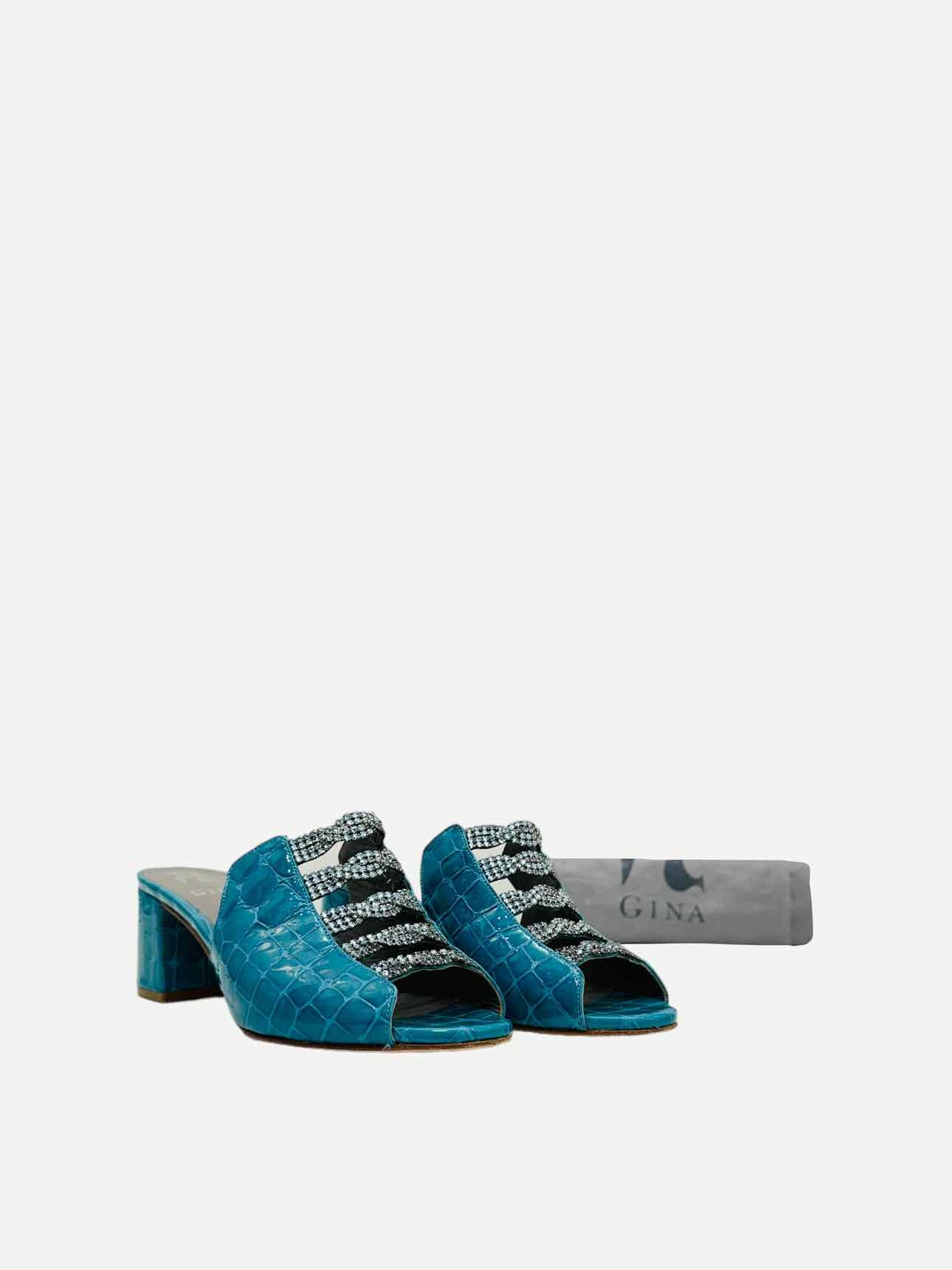 GINA Turquoise Croc Embossed Size EU 38.5 Mules