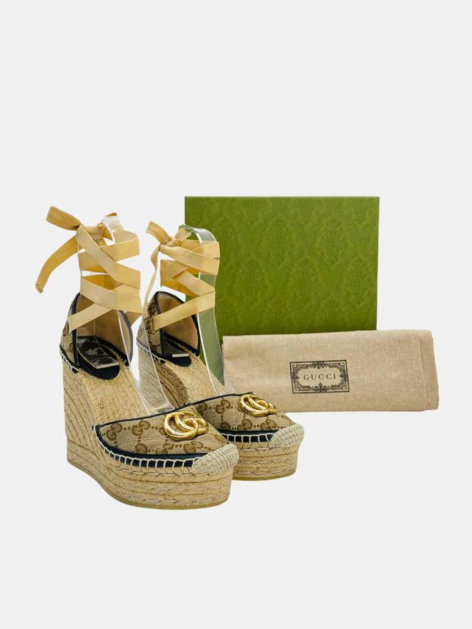GUCCI Espadrille Beige GG Size EU 35.5 Wedges