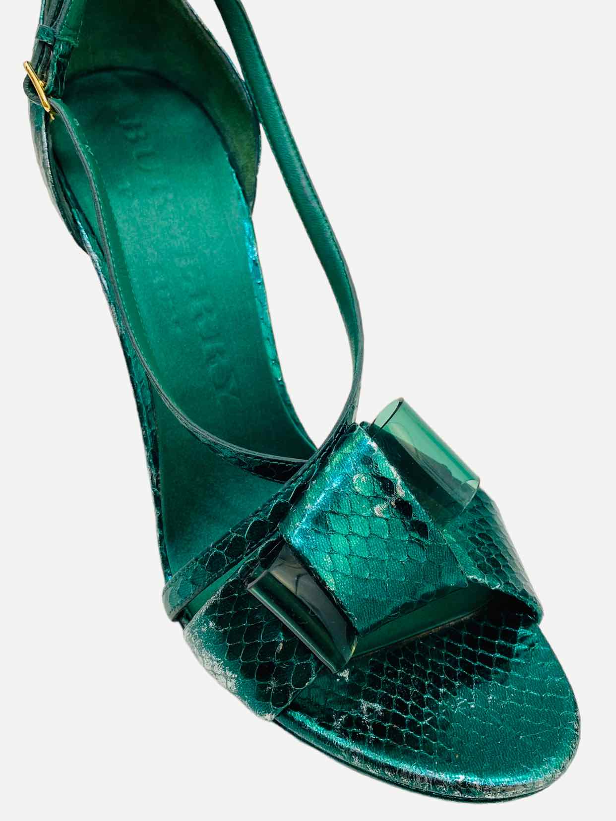 BURBERRY Metallic Green Size EU 41 Heeled Sandals