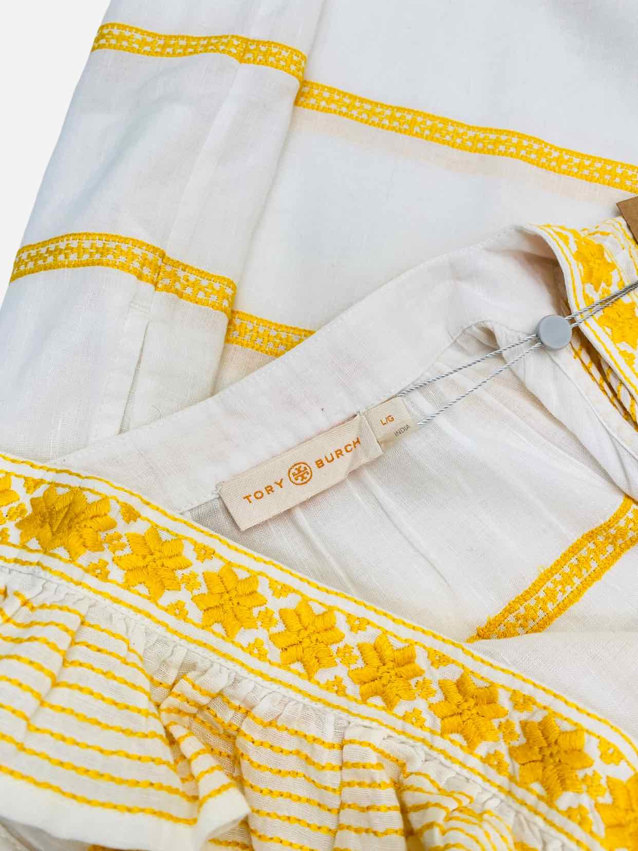 TORY BURCH Embroidered Striped Size Large Short Dress
