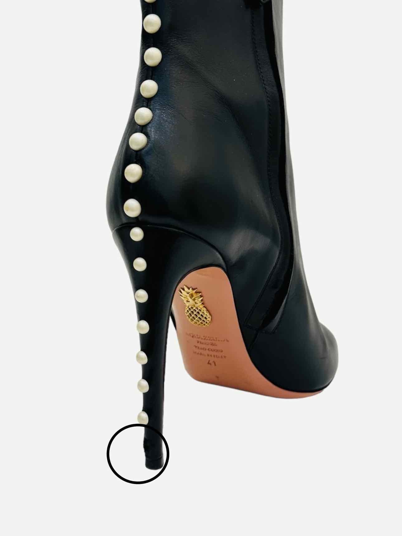 Pre - loved AQUAZZURA Studded Follie Black Ankle Boots 41 at Reems Closet