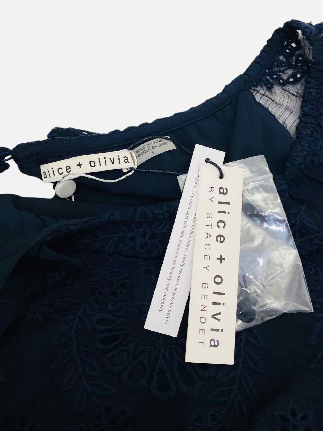 ALICE + OLIVIA Tiered Navy Blue Size US 6 Short Dress