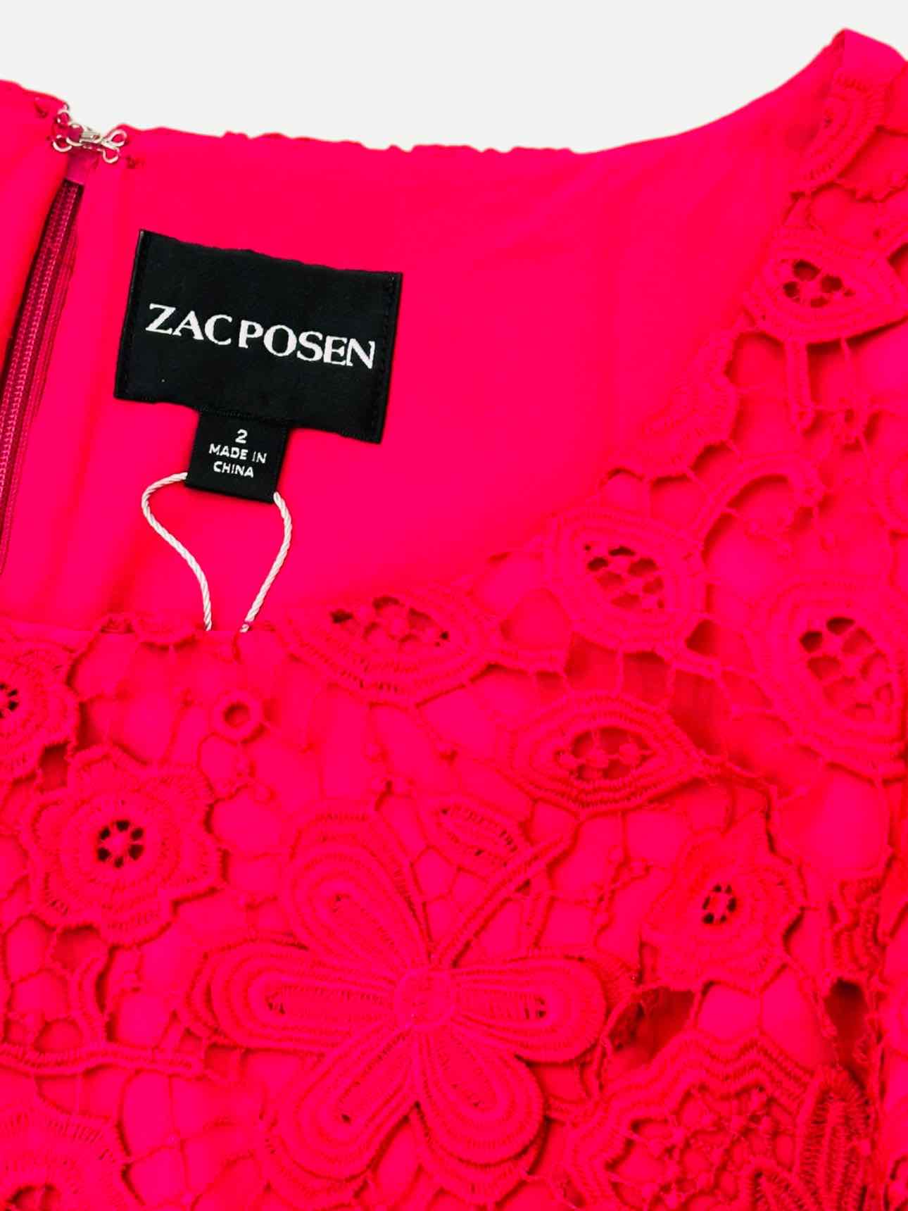 ZAC POSEN Puff Sleeve Fuchsia Size US 2 Short Dress