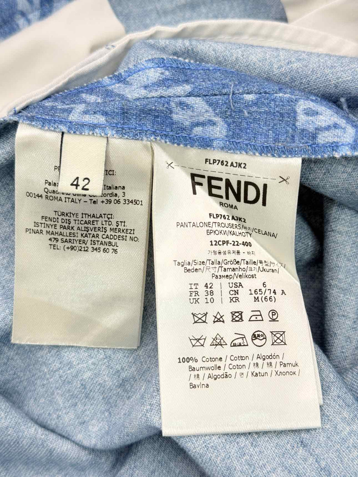 FENDI Chambray Blue Cursive Logo Size US 6 Pants