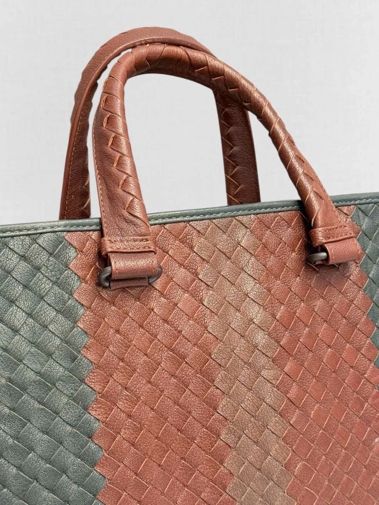 BOTTEGA VENETA Burgundy & Green Latticing Laptop Bag