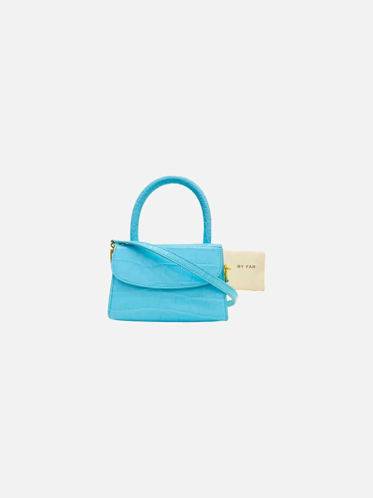 BY FAR Croc Embossed Sky Blue Top Handle