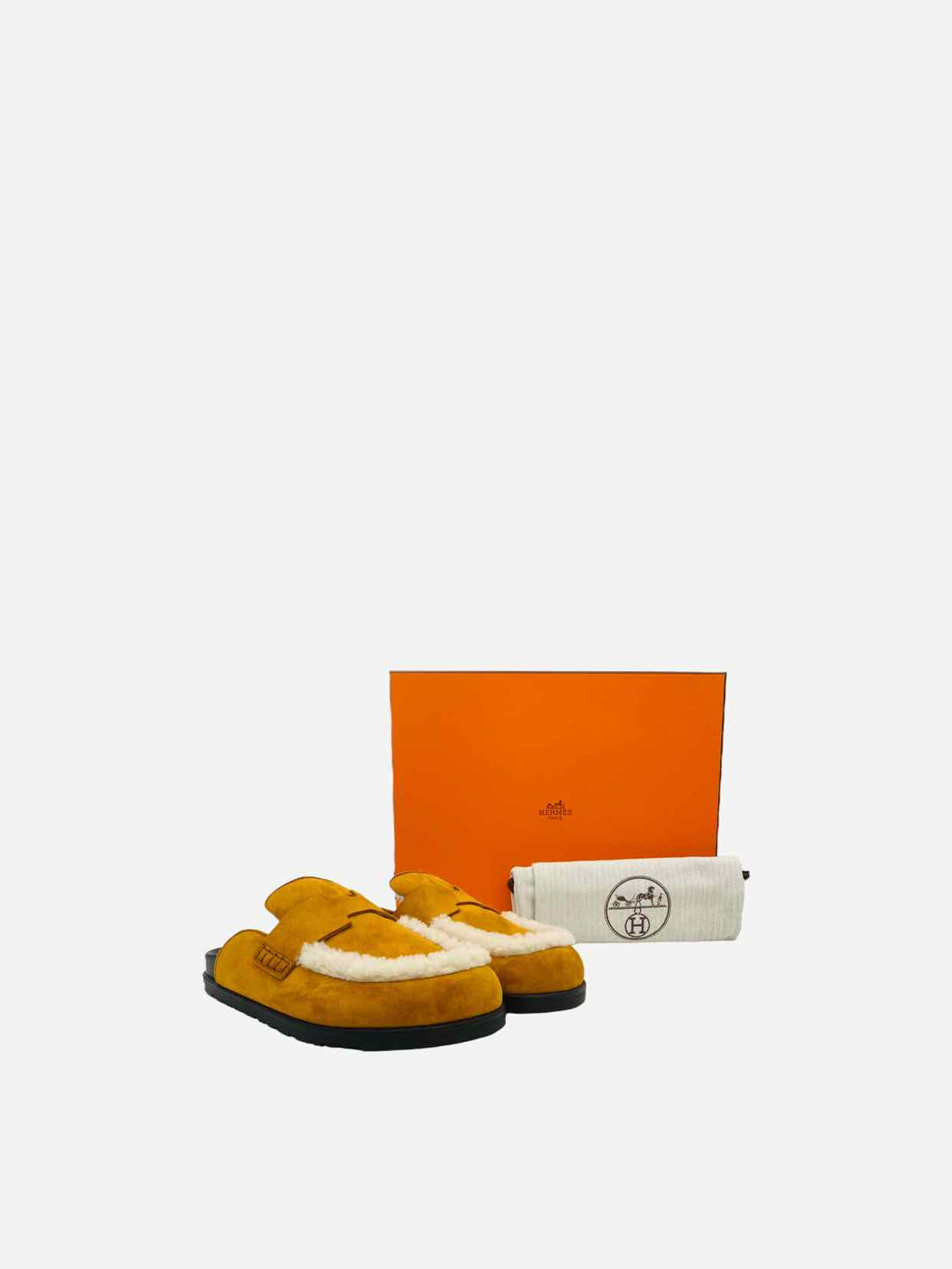 HERMES Go Mule Tan Shearling Trim Size EU 38 Mules