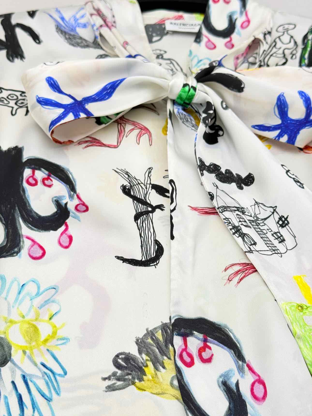BALENCIAGA White Multicolor Printed Size US 6 Blouse