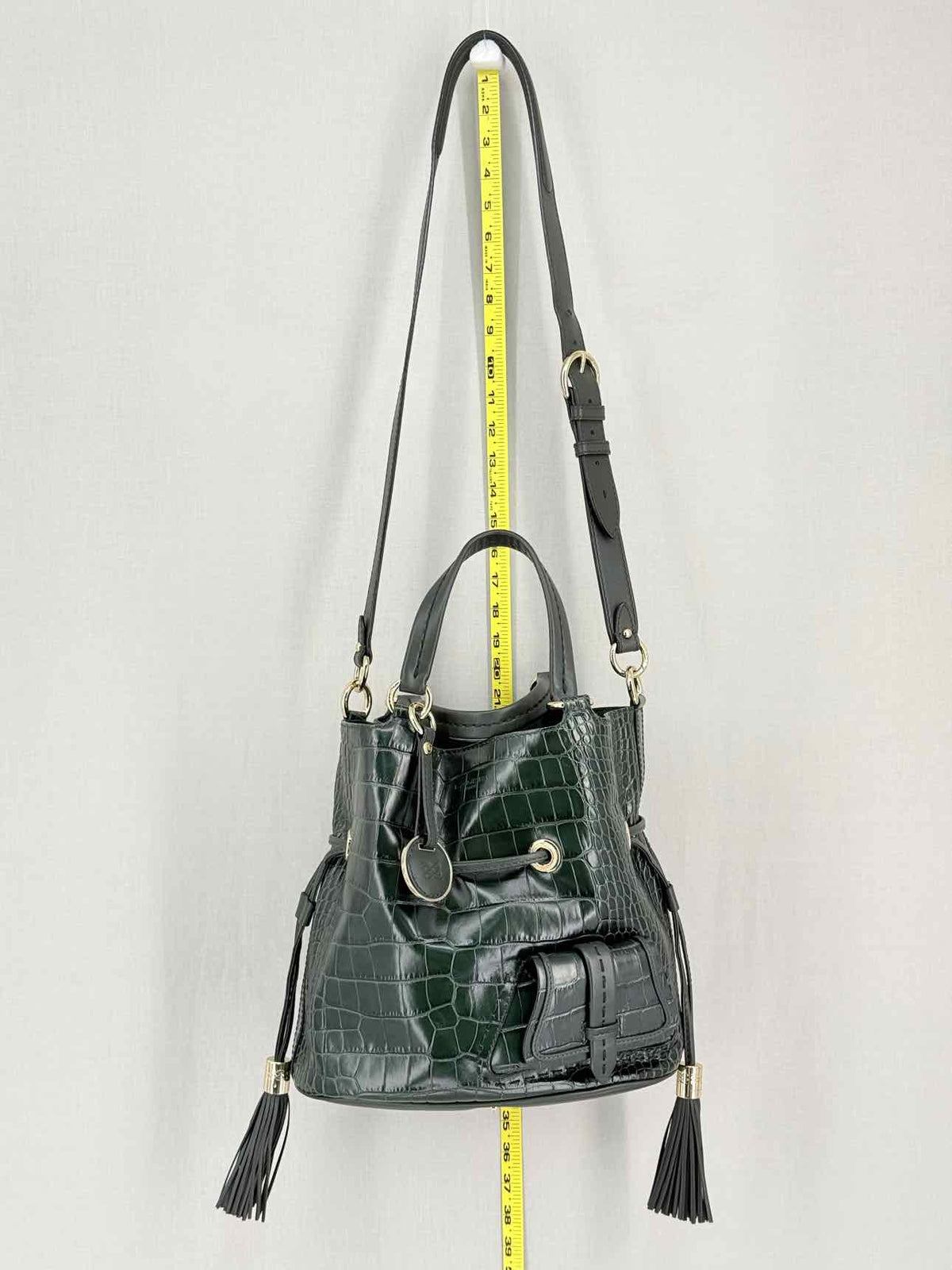 LANCEL Premier First Green Croc Embossed Bucket Bag