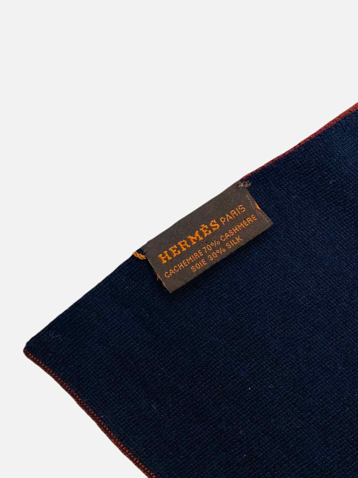 HERMES Burgundy & Blue Logo Scarf