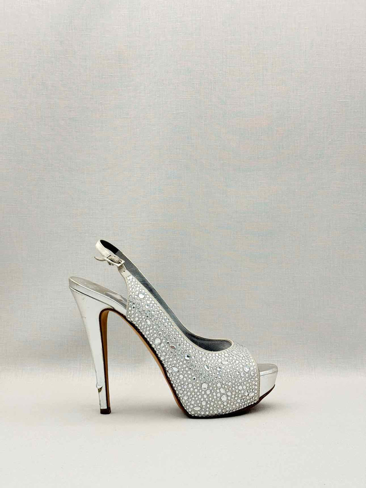 GINA Silver Crystal Embellished Size EU 38.5 Slingbacks
