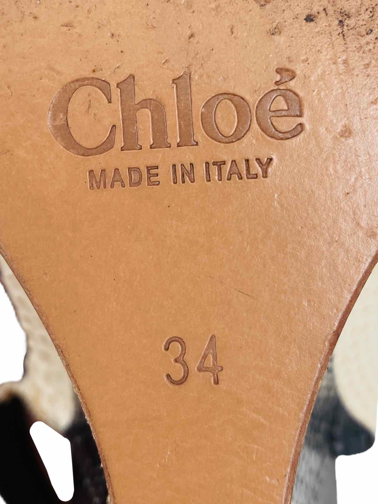 CHLOE Cream & Black Striped Size EU 34 Wedges