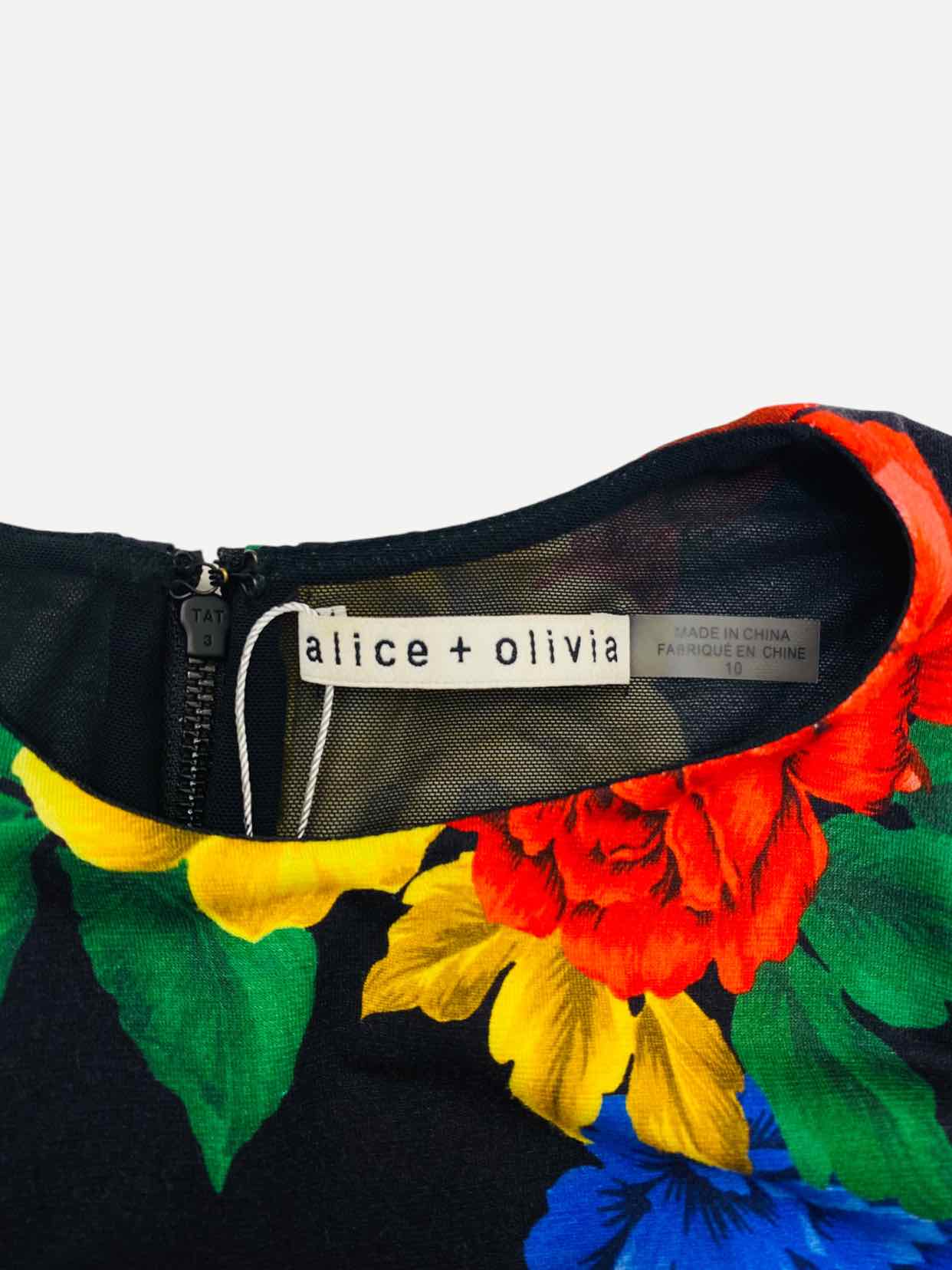 ALICE + OLIVIA Black Multicolor Size US 10 Midi Dress