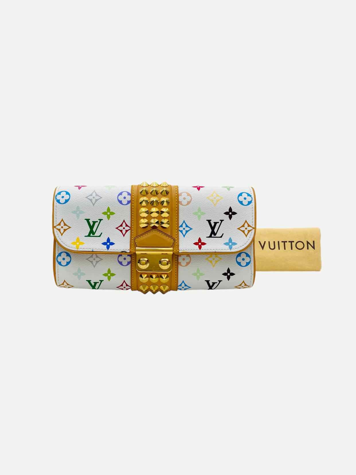 Pre - loved LOUIS VUITTON Courtney White Multicolor Monogram Clutch at Reems Closet
