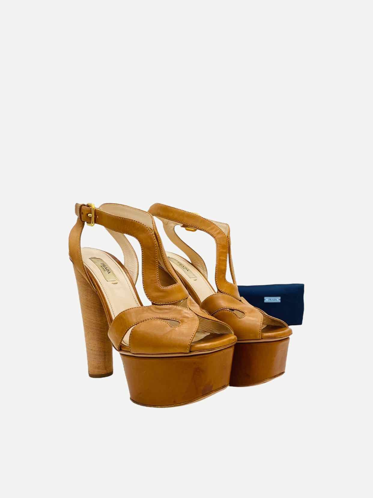 PRADA Strappy Tan Size EU 36.5 Heeled Sandals