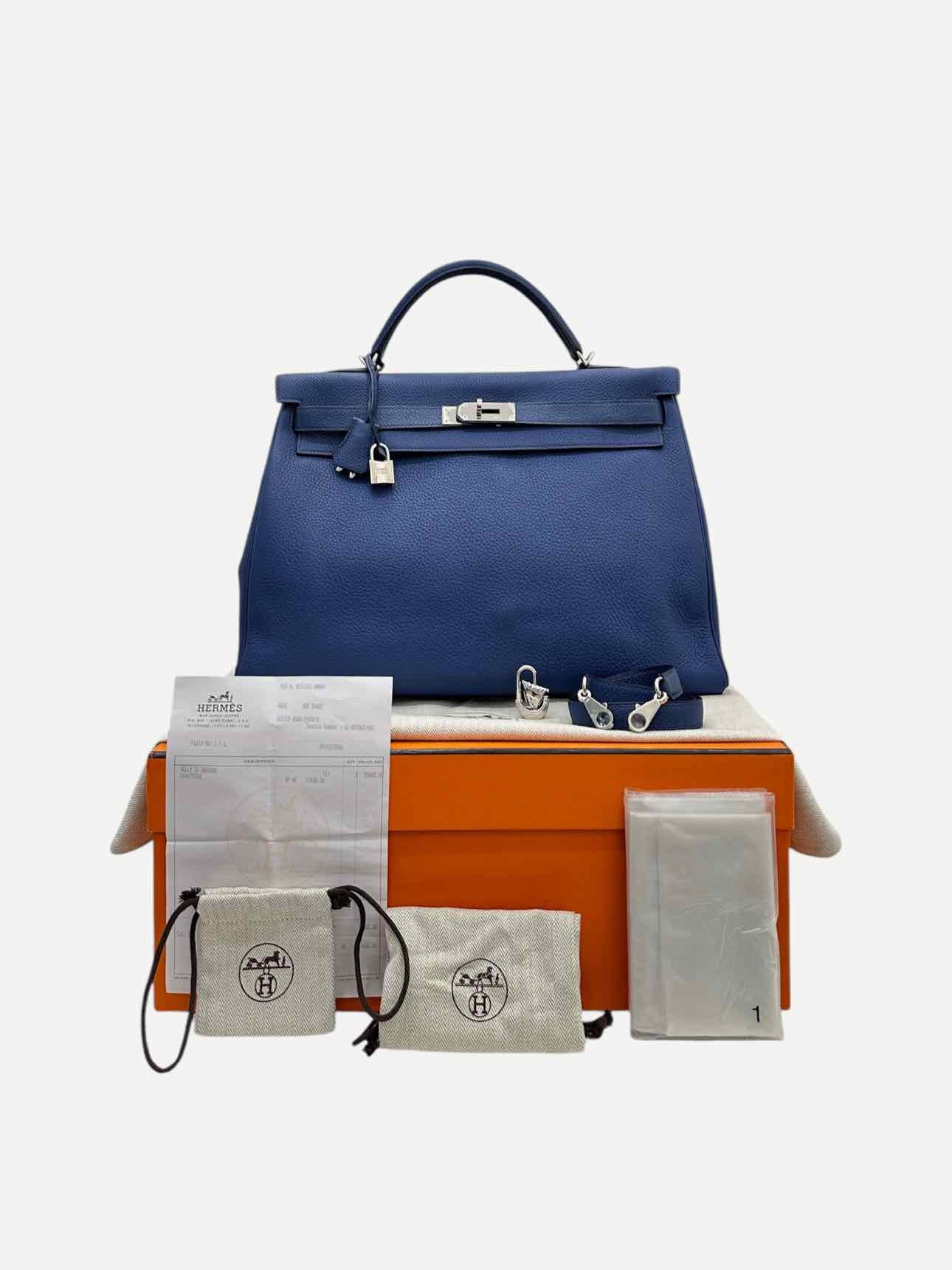 HERMES Kelly Bleu Brighton Versco Evercolor Top Handle