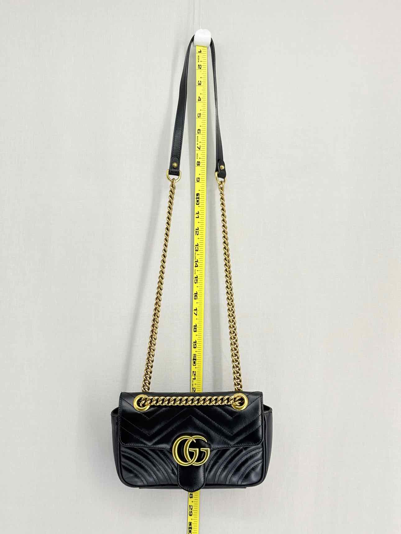 GUCCI GG Marmont Black Chevron Quilted Shoulder Bag