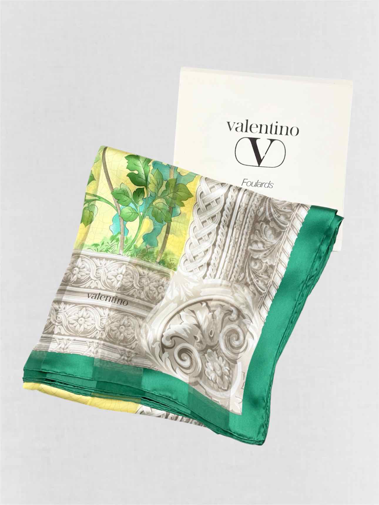 VALENTINO Vintage Yellow Multicolor Floral Print Scarf