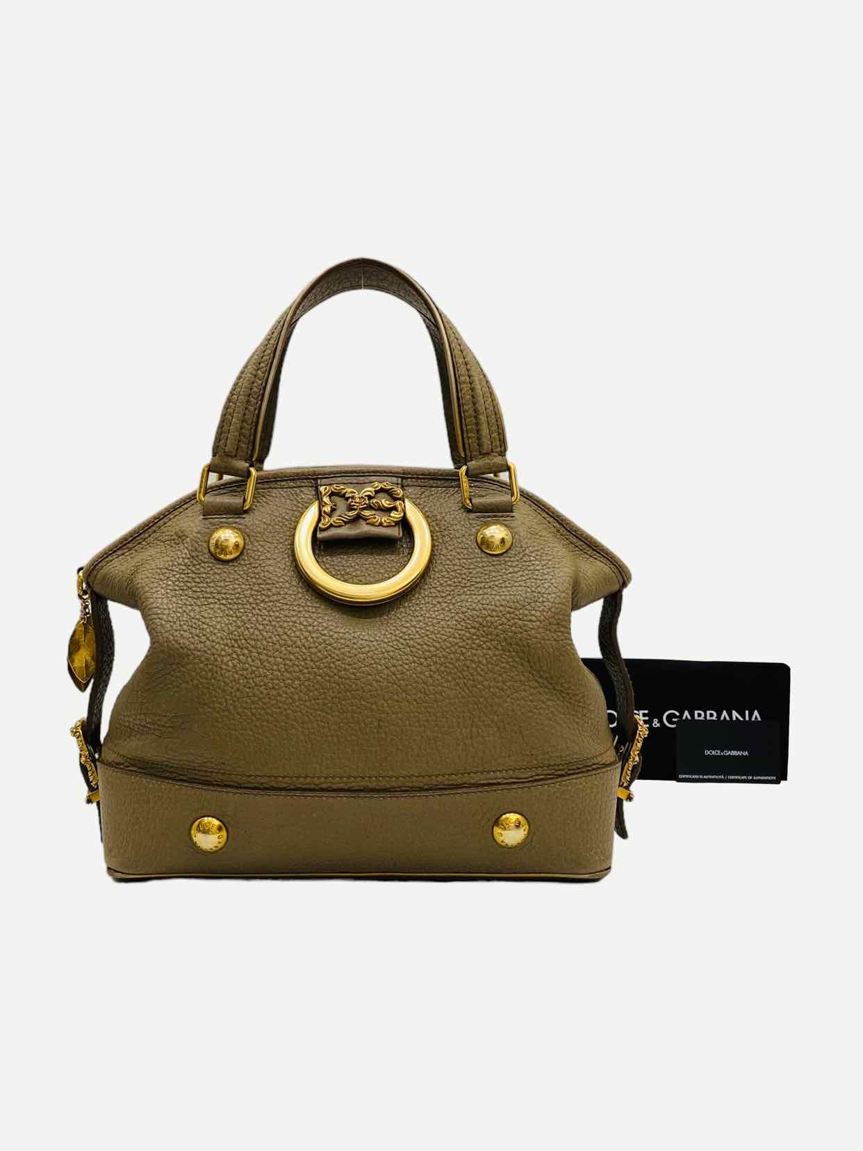 DOLCE & GABBANA Baroque Logo Olive Green Satchel