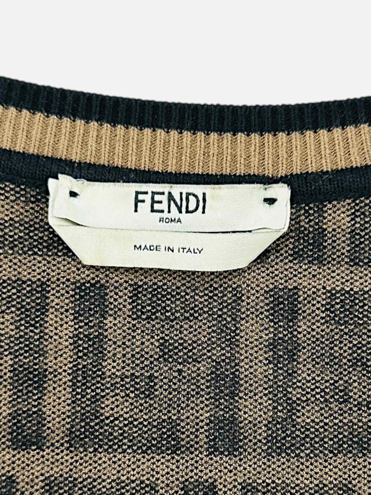 FENDI Beige & Black FF Motif Size Small Short Dress