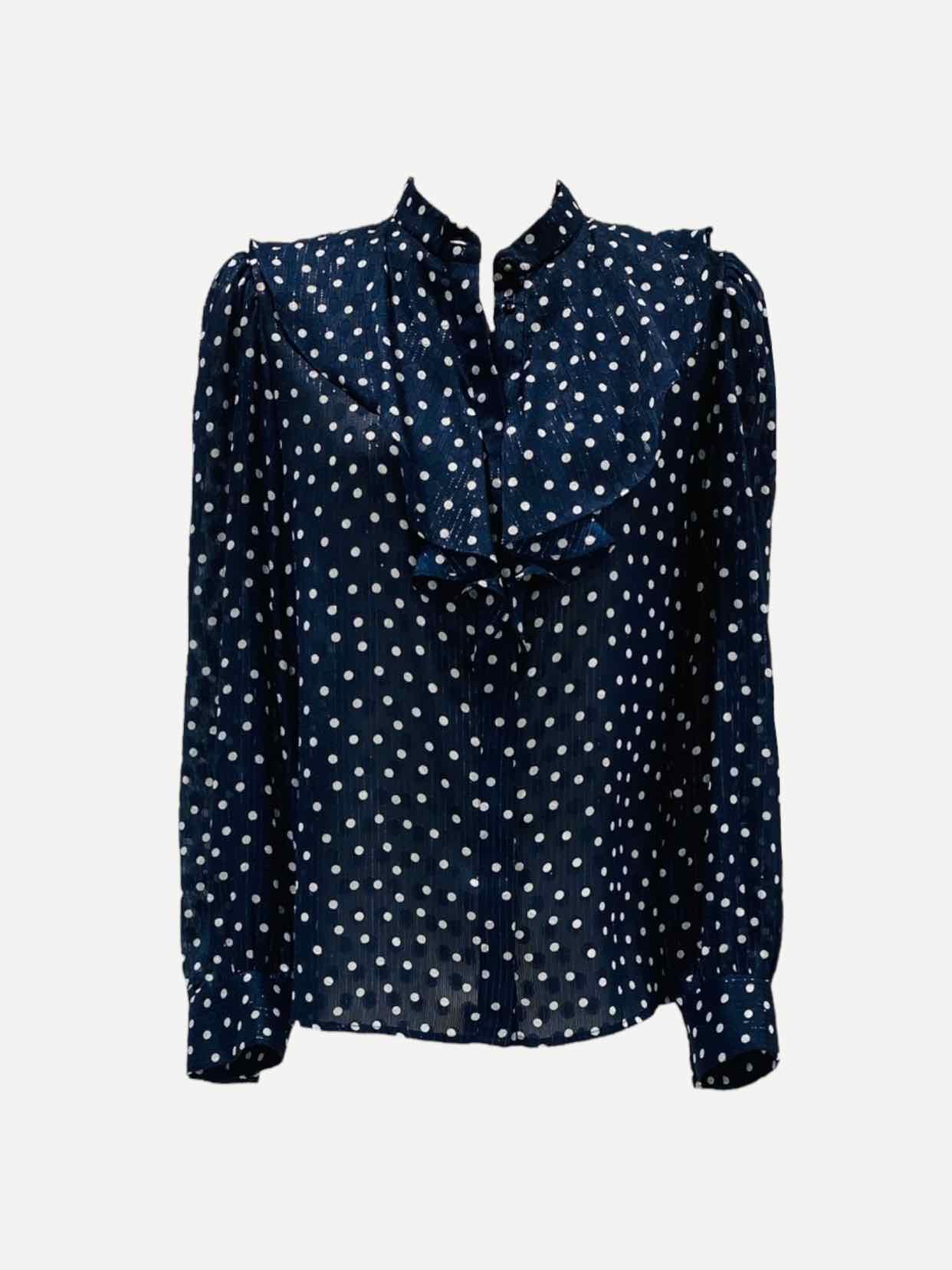 SANDRO Sheer Navy Blue White Size XSmall Blouse Reems Closet