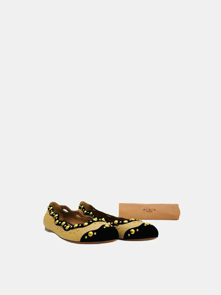 ALAIA Raffia Beige & Black Size EU 38 Ballet Flats
