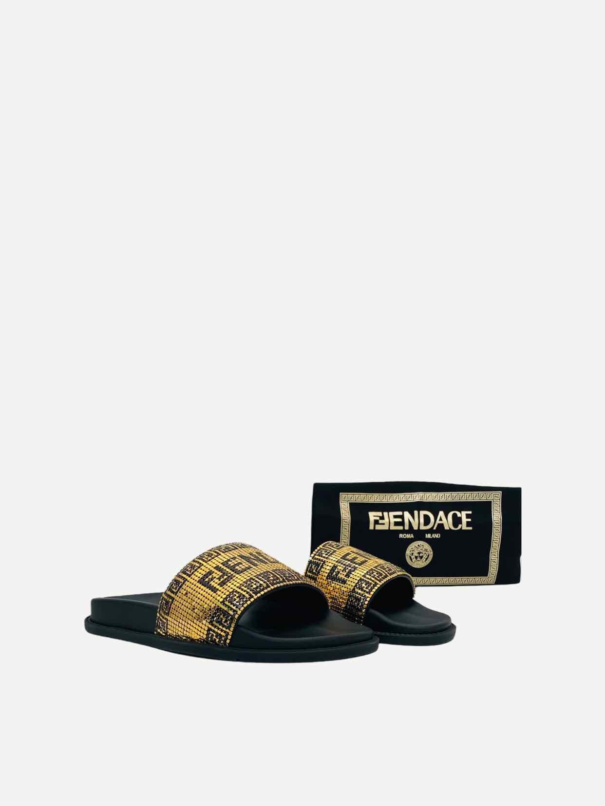 FENDI Fendace Gold & Black Size EU 39 Slides