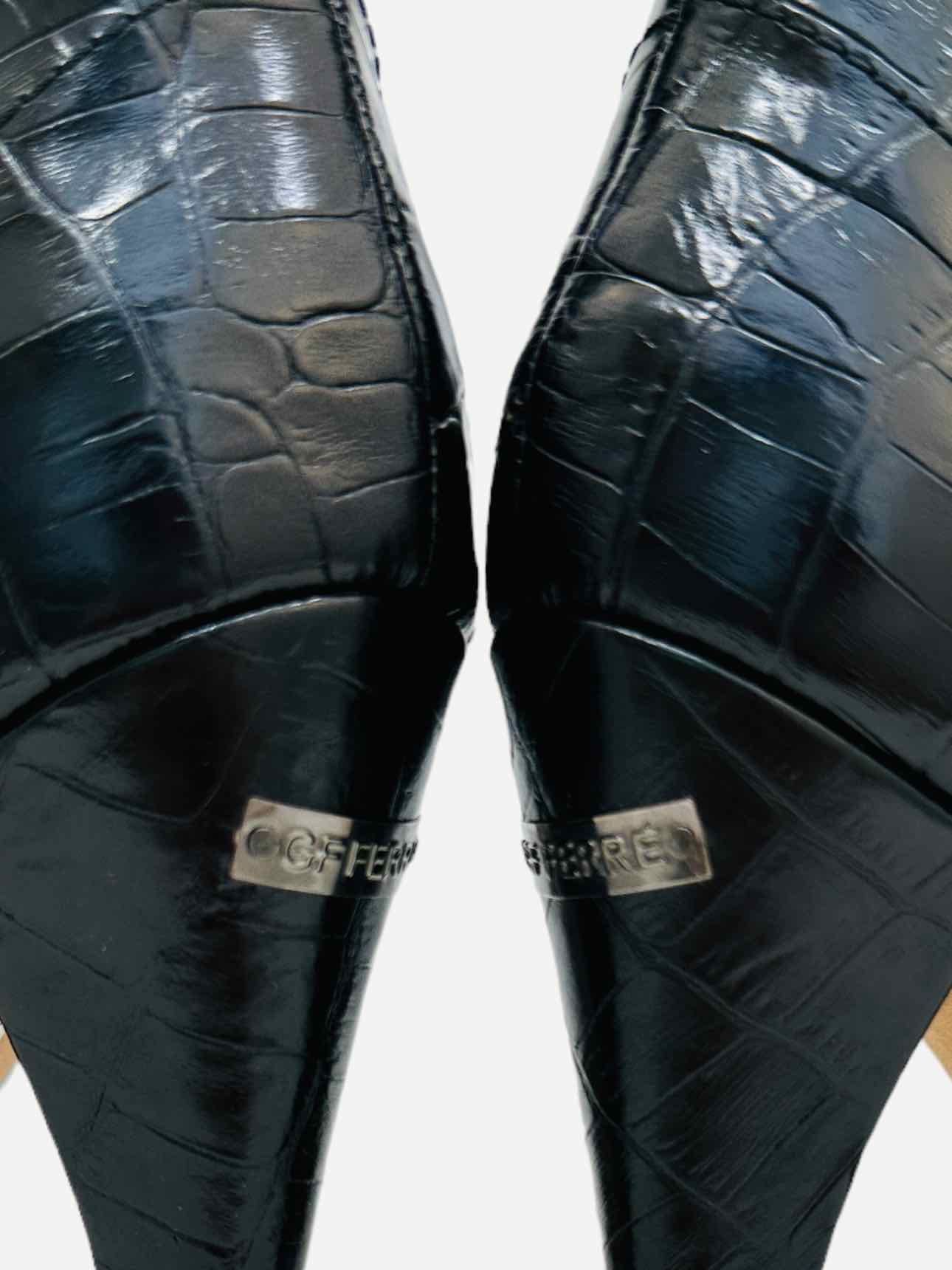 Pre - loved GF FERRE Zip Front Black Embossed Ankle Boots 37 at Reems Closet