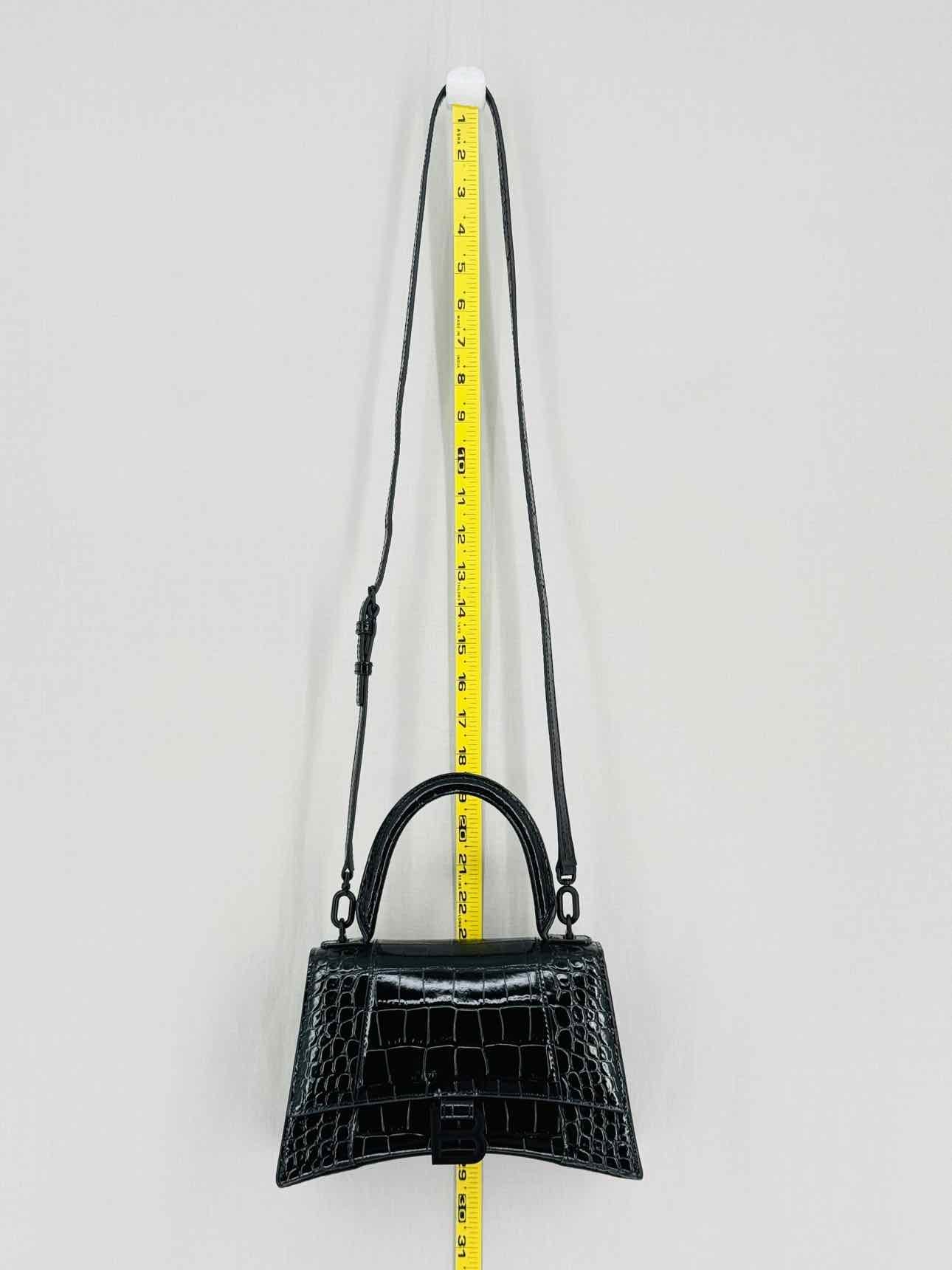 BALENCIAGA Hourglass Black Croc Embossed Top Handle