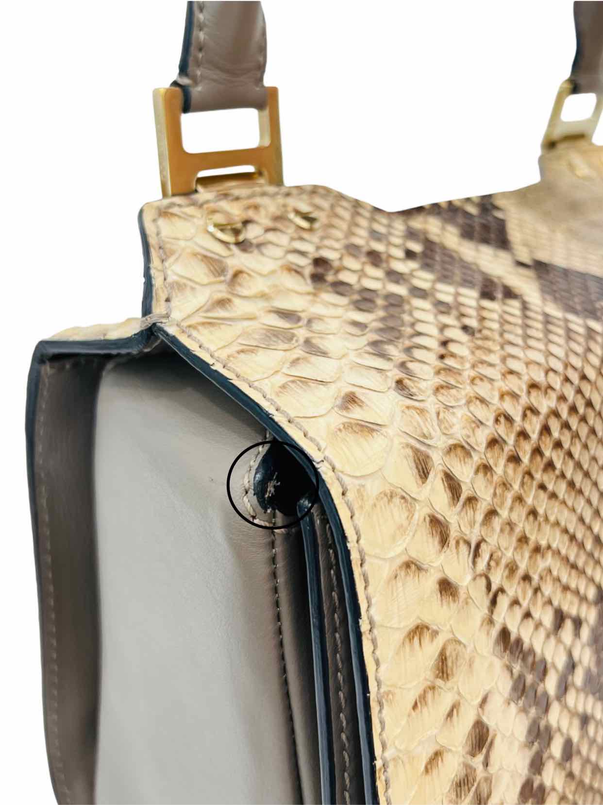 Pre - loved JIMMY CHOO Flap Brown & Beige Top Handle at Reems Closet