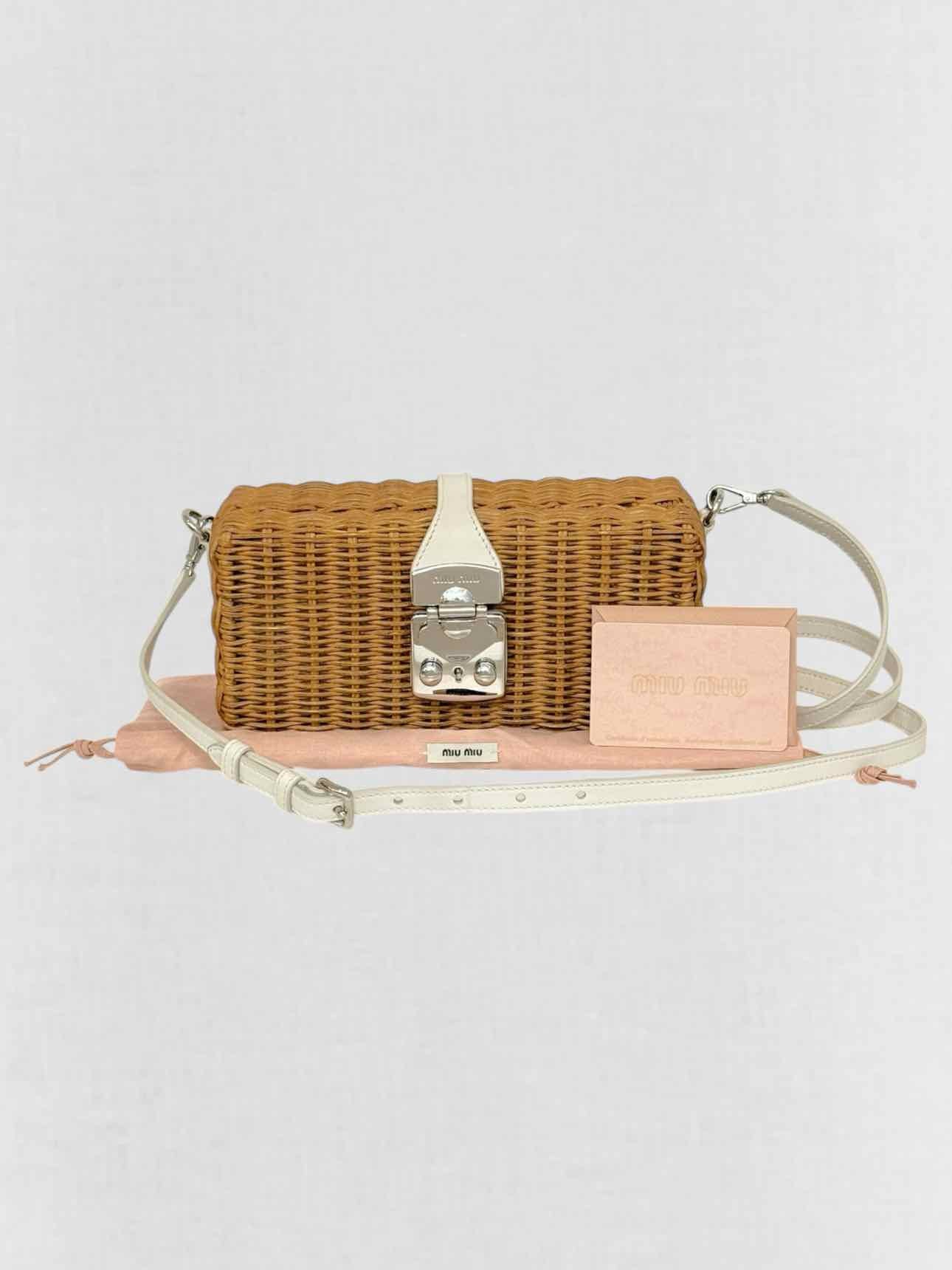MIU MIU Midollino Brown w/ White Woven Clutch