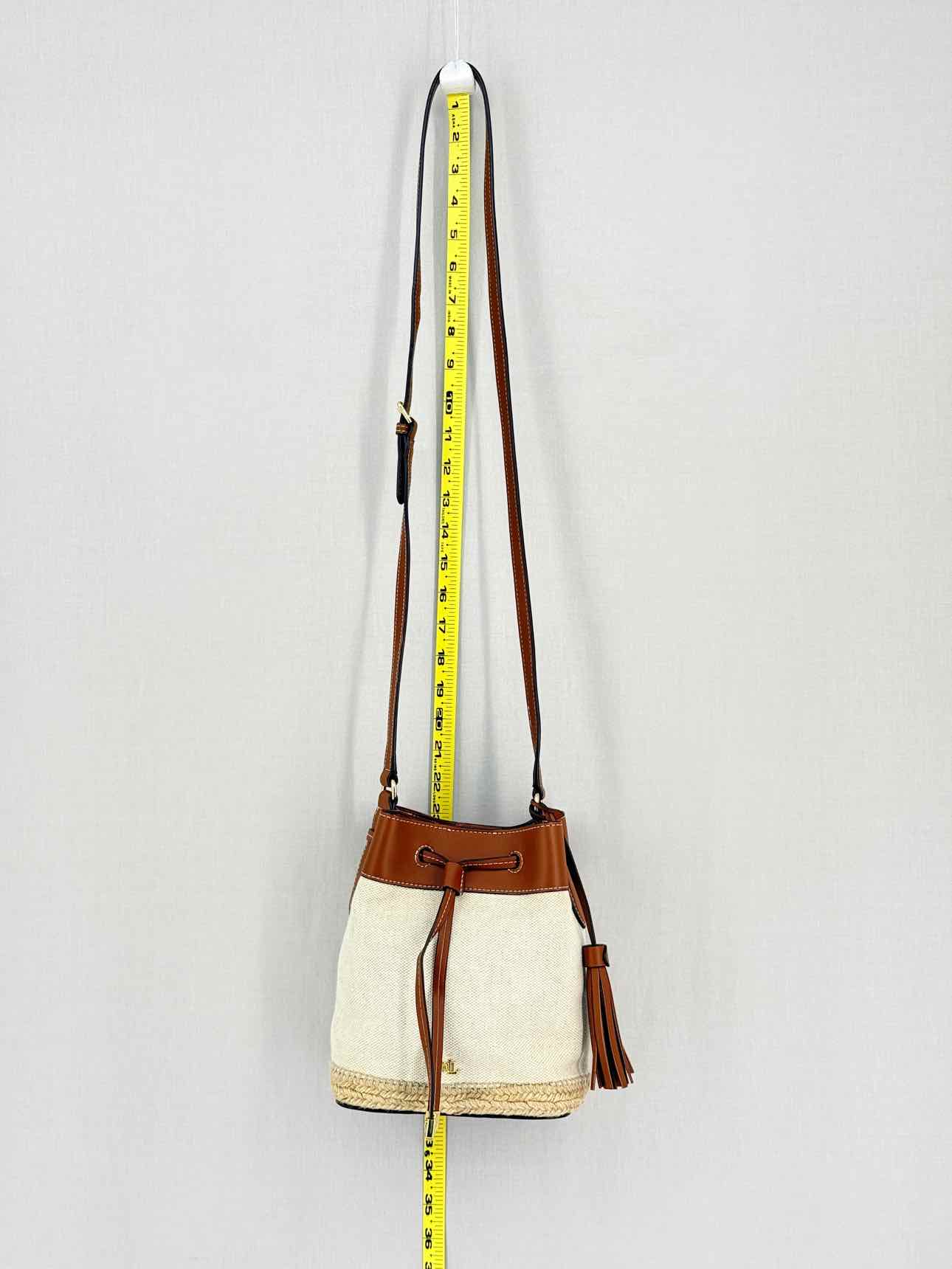 RALPH LAUREN Canvas Debby Beige & Tan Bucket Bag