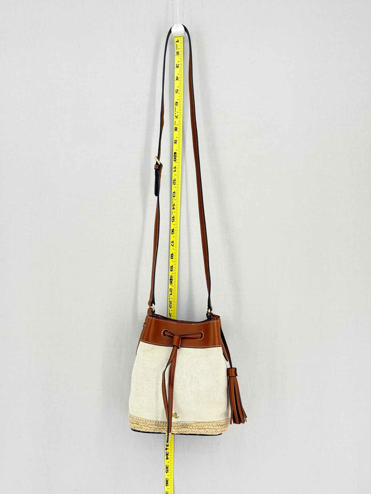 RALPH LAUREN Canvas Debby Beige & Tan Bucket Bag